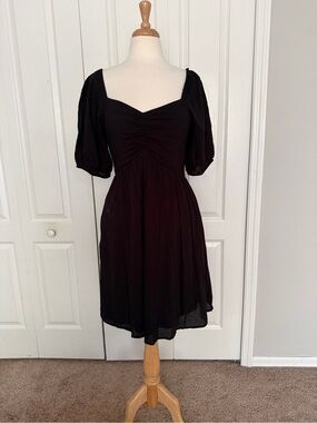 Gap Black Sweetheart Neck Puff Sleeve Dress - Medium Tall